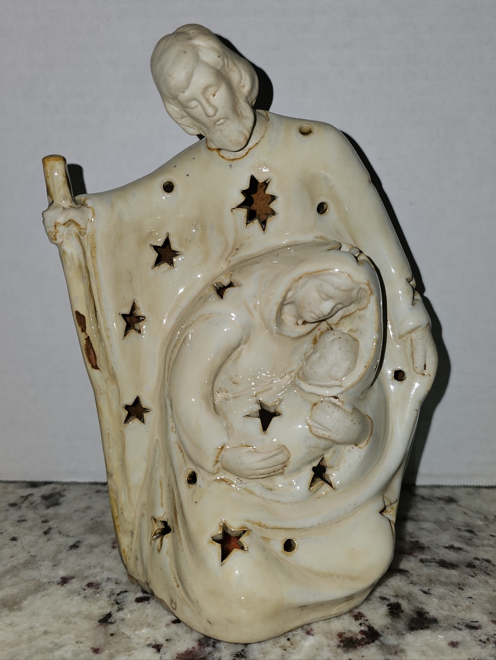 Ceramic Joseph Mary & Baby Jesus Tea Light Stars Christmas Nativity